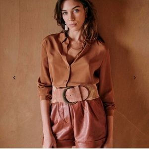Sezane Ann Silk Blouse Coffee Size Small